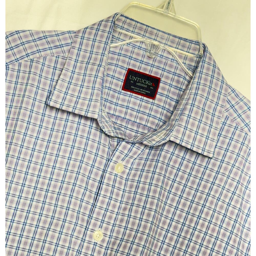 Untuckit Shirt Mens Med Blue and Red‎ Slim Fit Button Up Long Sleeve Casual